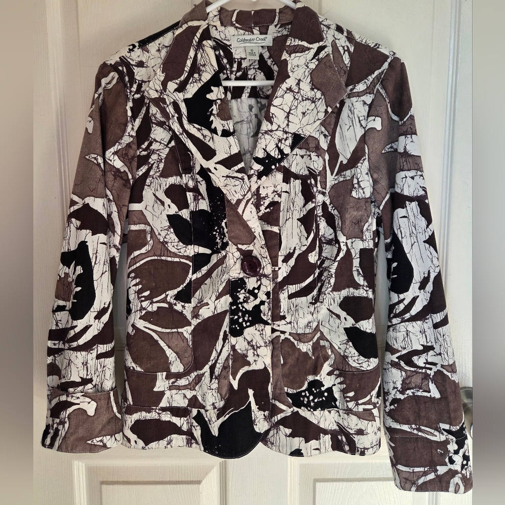 Coldwater Creek Italian Fabric Funky Earthy Patterned Blazer Jacket